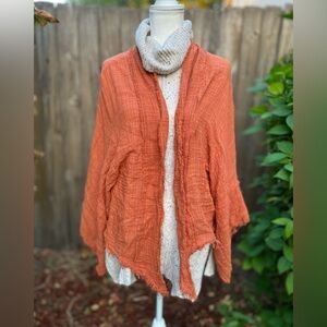Gauze Cotton Orange Shawl Shrug Distressed